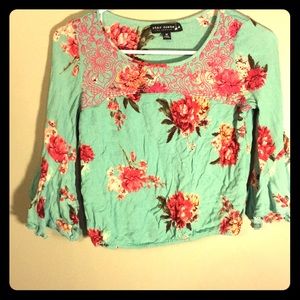 Teal floral crop top